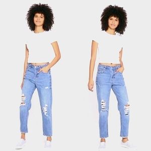 High Rise Distresed Taper Mom Jeans